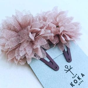 Floral Snap Clips | Flowers Tulle Glitter Dusty Pink (Σετ 2)