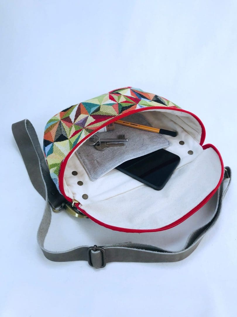 Take Me With You | Crossbody Banana Bag | Red Geometry & Grey - Image 6