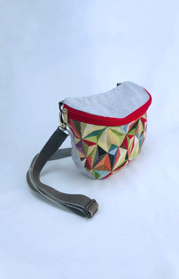 Take Me With You | Crossbody Banana Bag | Red Geometry & Grey