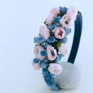 Στέκα | Μπλε Βελούδο & Ροζ/Μπλε Λουλούδια