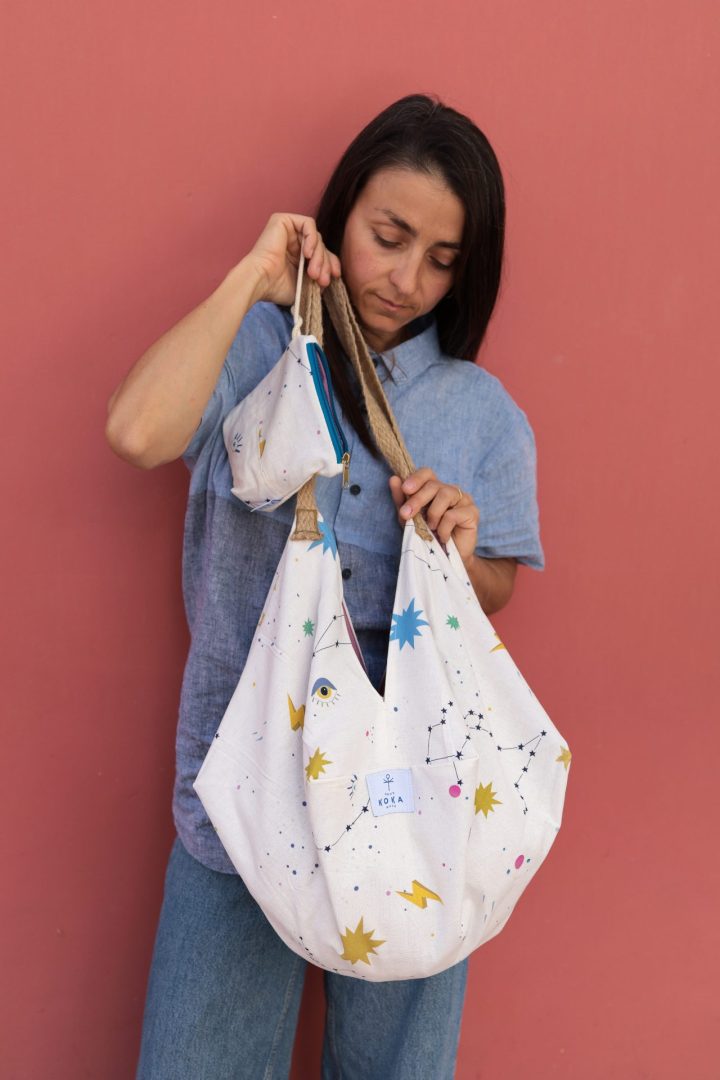 Origami Tote Bag | Stars & Planets Magenta - Image 4