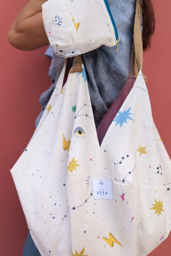 Origami Tote Bag | Stars & Planets Magenta - Image 2